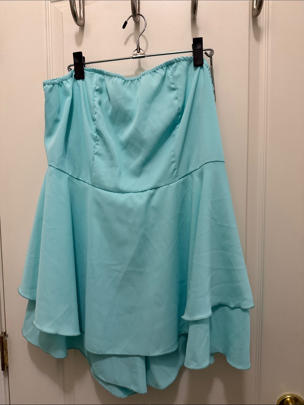 Women’s 2x SHEIN Strapless High-Low Layered shorts Romper in Aqua Blue Strapless